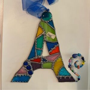 Stained Glass Letter “A” Art with Beaded Tail